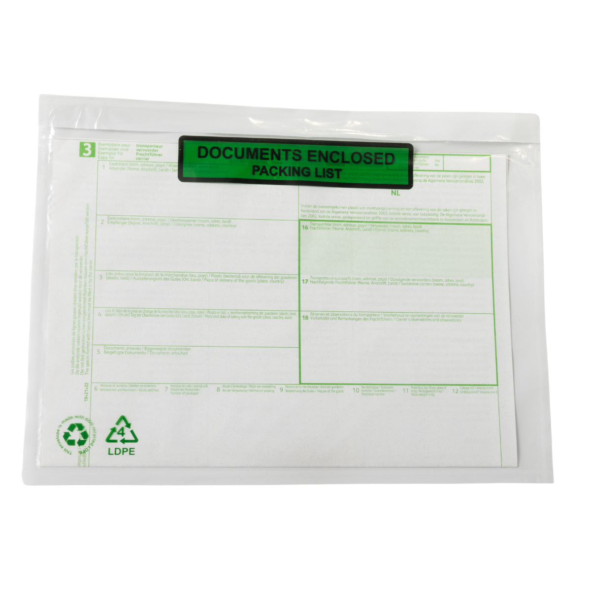 Paklijst enveloppen C5 60% recycled PE Document enclosed - Packinglist
