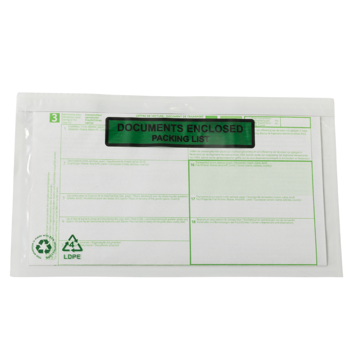 Paklijst enveloppen DL 60% recycled PE Document enclosed - Packinglist